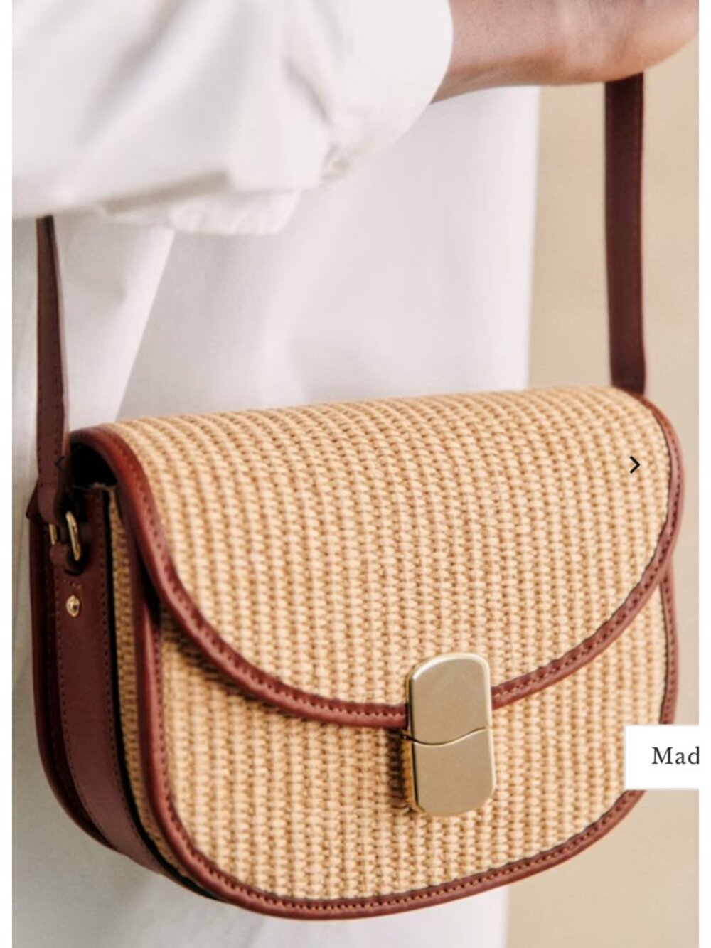 SEZANE CLAUDE BAG Woven Straw BROWN leather